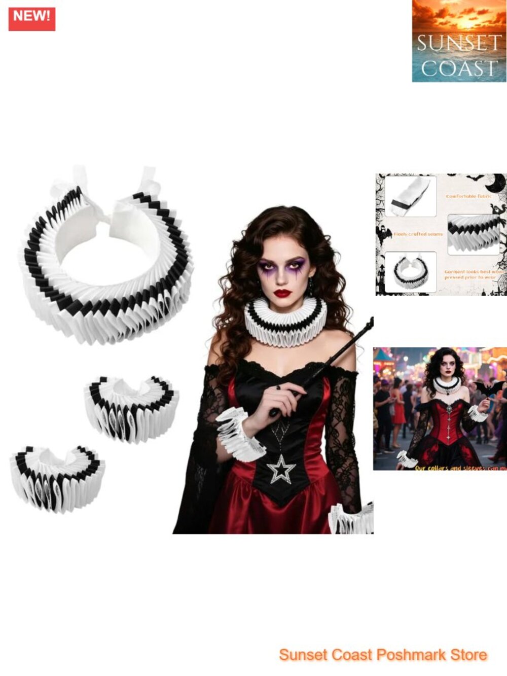 Clown Collar and Cuff Set Halloween Costume Accessories for Adults